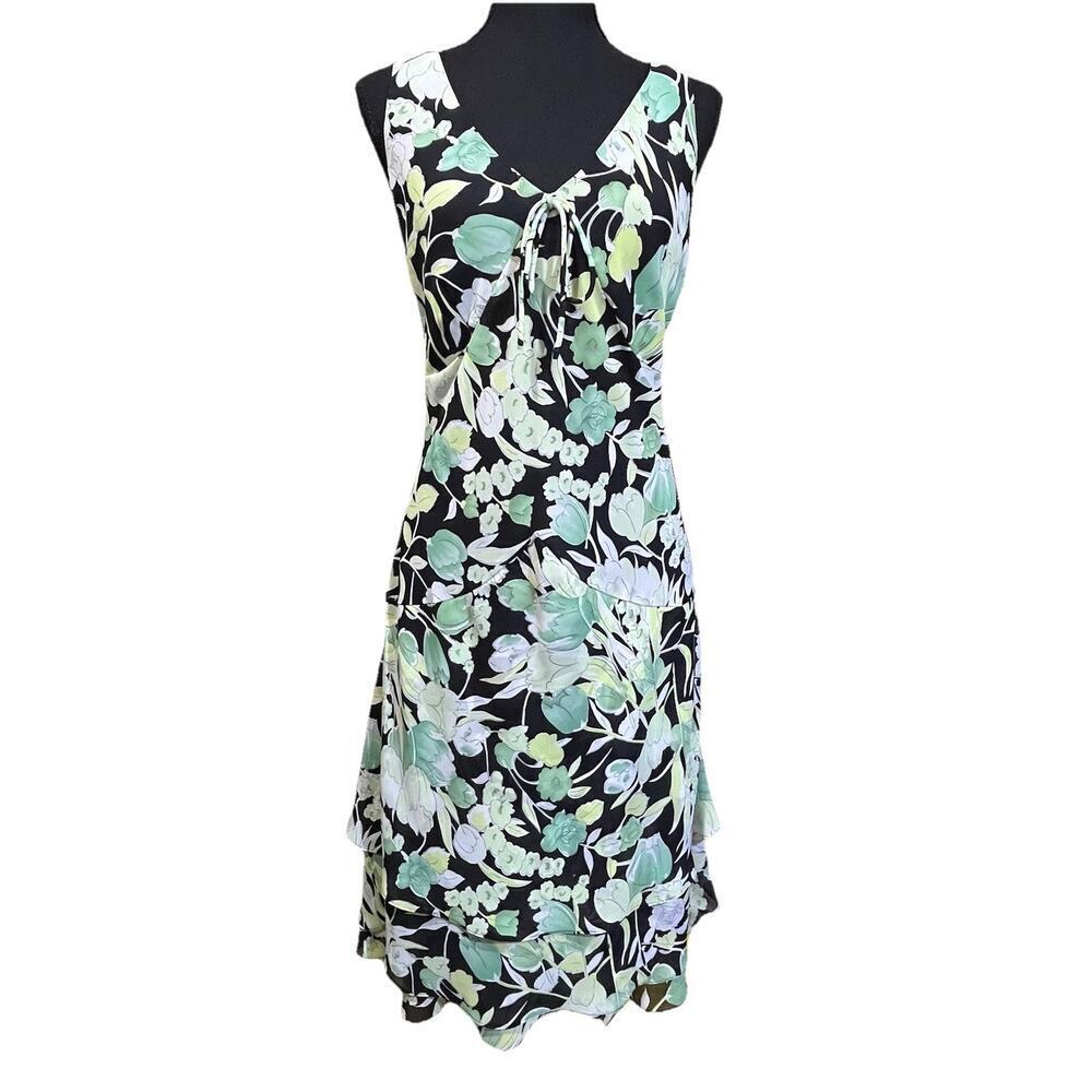 Karin Stevens Y2K Babydoll Green Floral Midi Dress 6 Fairy Coquette Dainty